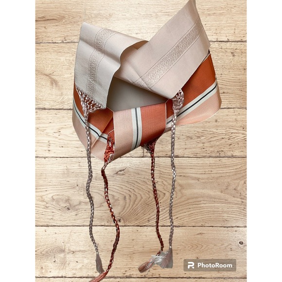 Accessories - Vintage Japanese Obi Tie Waist Fabric Belt Peach Orange Stripes 40 Inches Spring